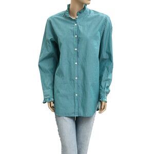 Kerri Rosenthal Striped Print Ruffle Cotton Shirt Tunic Top Buttondown L 282409